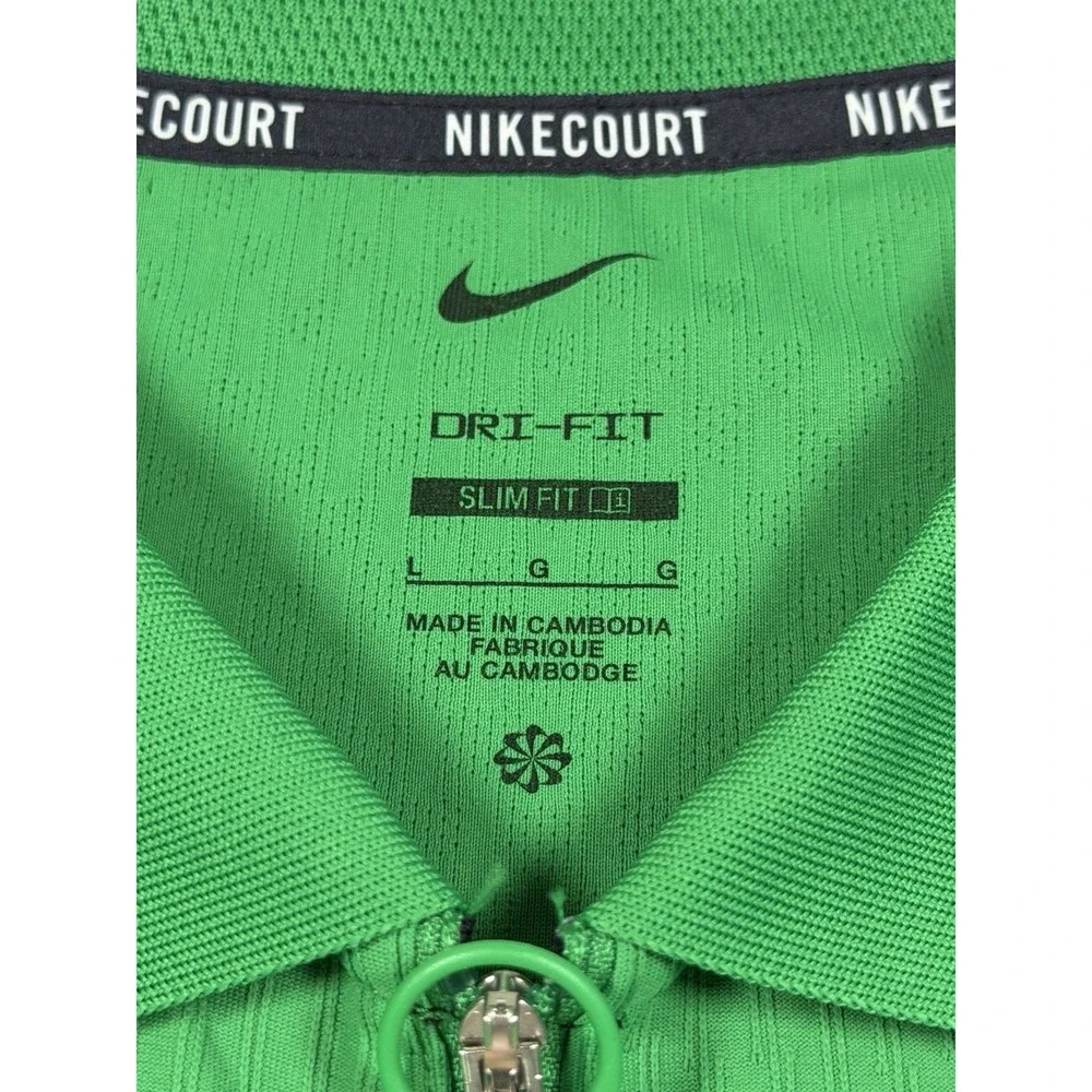 NikeCourt Dri-FIT ADV Textured Tennis Polo Mens Large Green Slim HQ0792-310 NWT